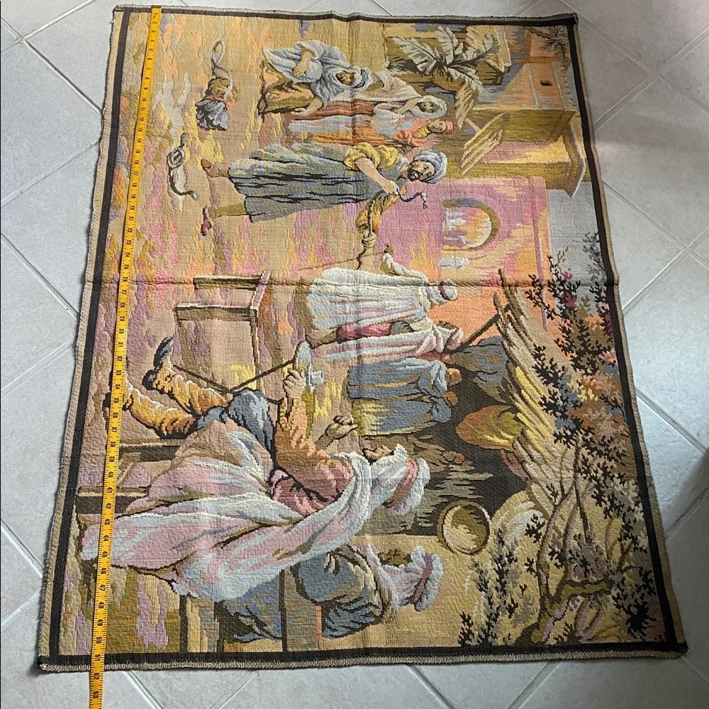 French Vintage Woven Tapestry Depicting Middle Eastern Scene with Snake Charmers